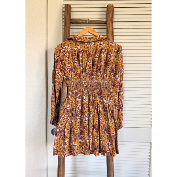 No Comment NYLA Orange Floral Print Long Sleeve Mini Dress Size S - Picture 2 of 3